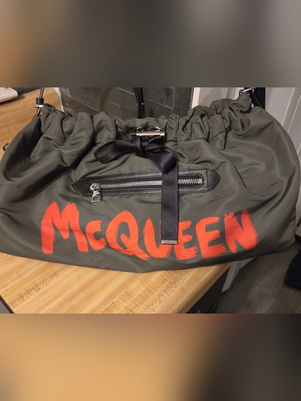 Alexander McQueen Like New Green/Orange Graffiti Drawstring Crossbody/Tote
